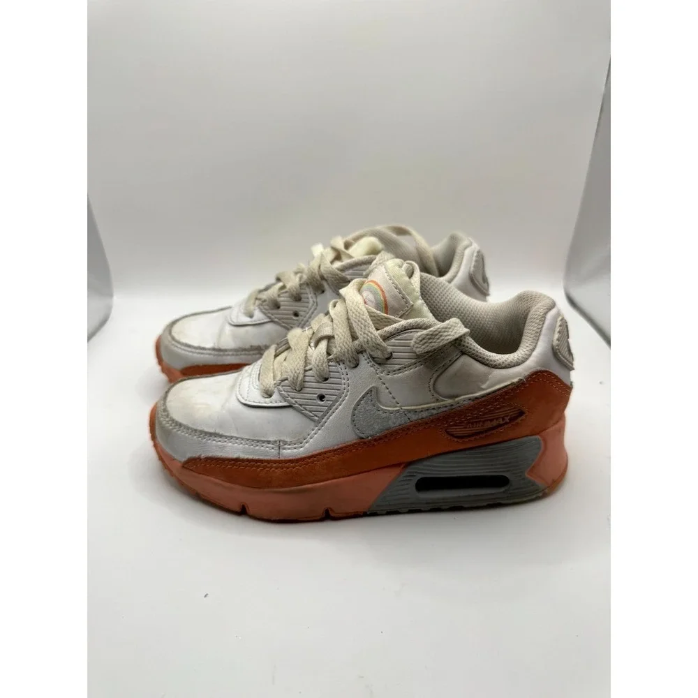 Nike Air Max 90‎ LTR SE DM0957-100 Kids 1 Sneaker White Orange Leather Shoes